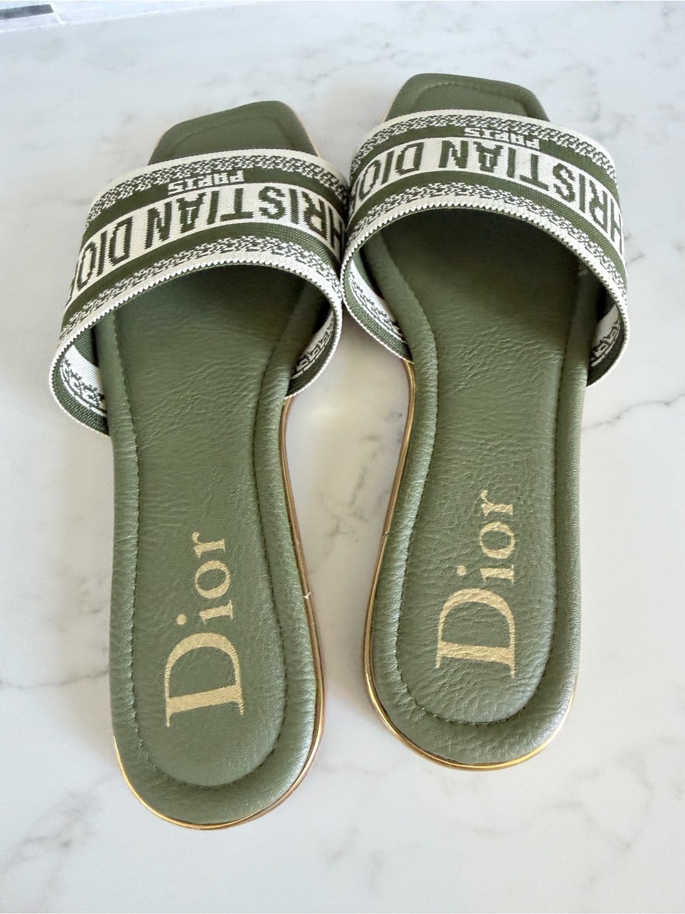 Dior Olive Green Logo Canvas Slide Sandals size 7 - Picture 9 of 12